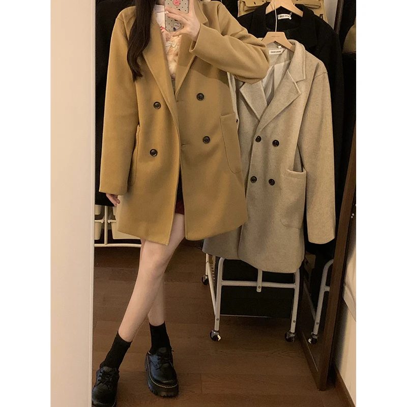 

UNXX Real-shot 2023 Autumn/winter New Wool Coat, Loose Mid-length Popular Woolen Jacket for Women Female Office Lady Fashionable