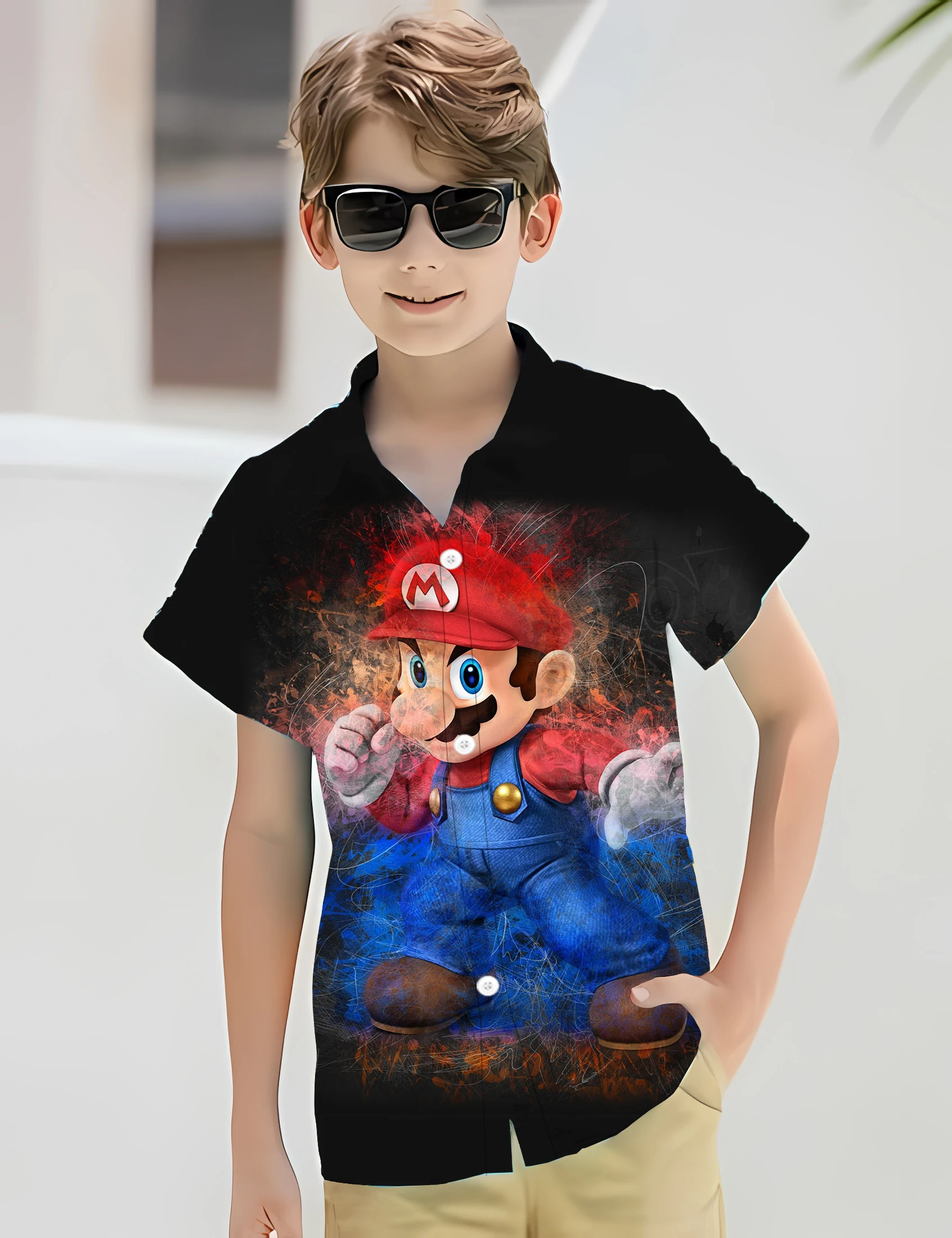 Kids TShirt 3D Funny Mario Shirts For Children Casual Boojiboo Clothes Streetwear Blouses Cartoon Y2k Lapel Blouse Button Tops