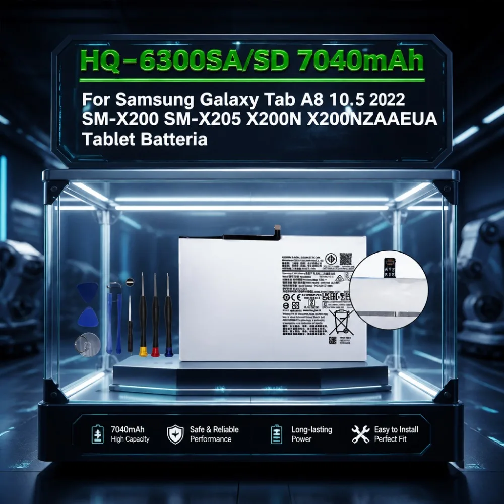 7040mAh Grade A HQ-6300SA/SD Tablet Battery For Samsung Tab A8 10.5 2022 SM-X200 SM-X205 Series Replacement Battery