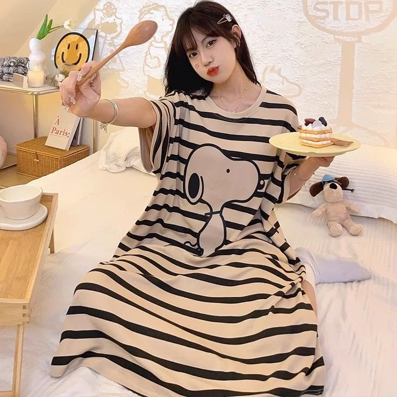 Snoopy kawaii cute pajamas for women summer long short-sleeved pajamas loose and comfortable to go out home wear birthday gift