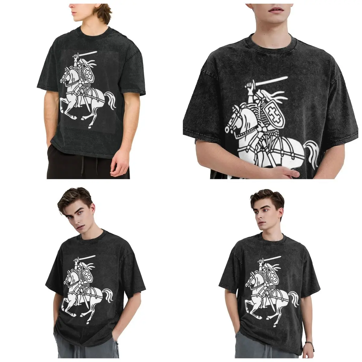Streetwear T-Shirts Lietuva Lithuania Coat Of Arms Washed T Shirt Short Sleeve Hip Hop T-Shirt Tops Tees for Men Women