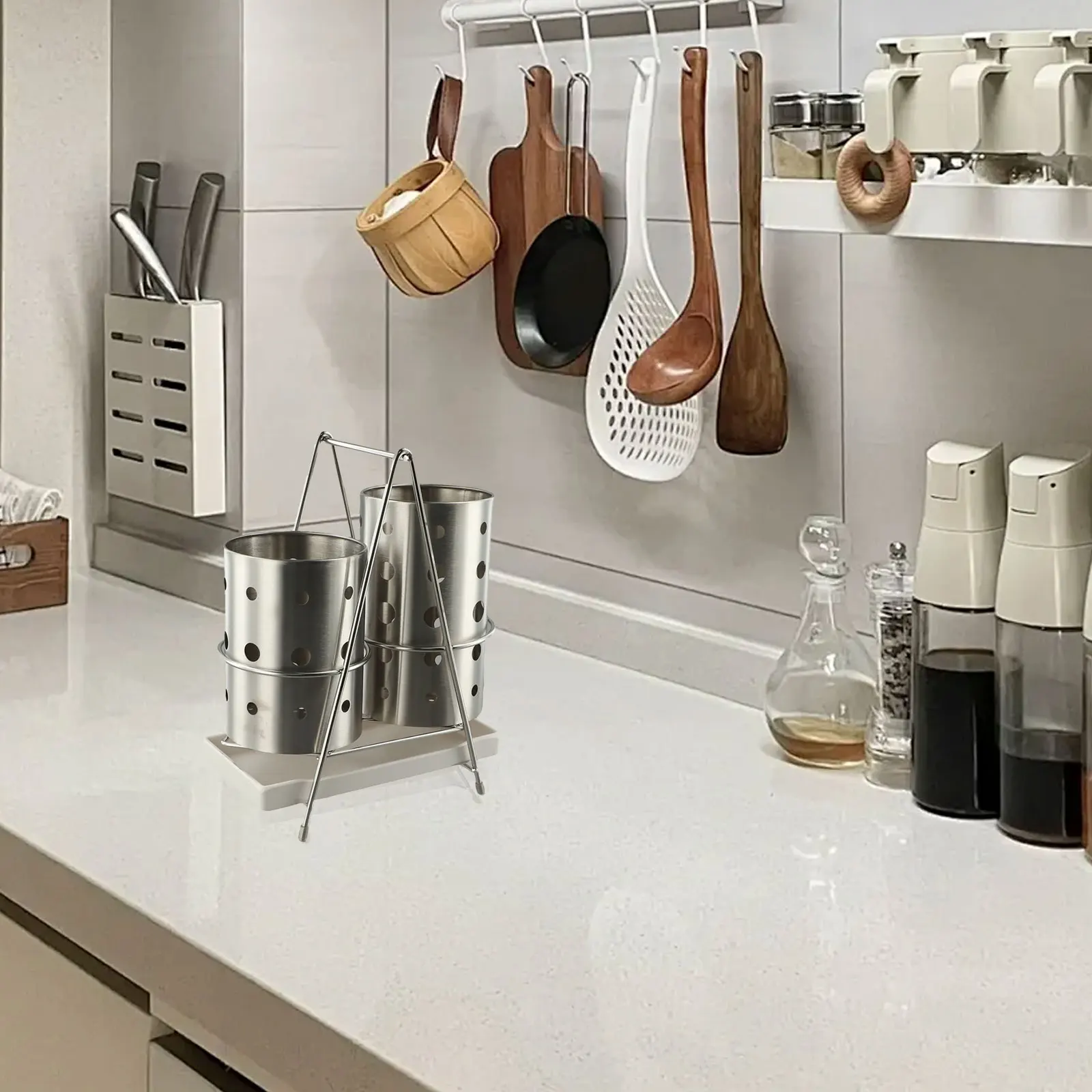 Countertop Stainless Steel Utensil Holder Drying Rack for Forks Spoons Chopsticks Kitchen Organizer with Open Vent Design