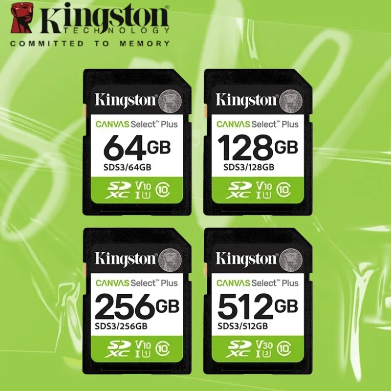 Kingston Canvas Select Plus SD Card 32GB 64GB 128GB 256GB Memory Card Up to 100MB/s read SDS2 Flash Card C10 for Camera