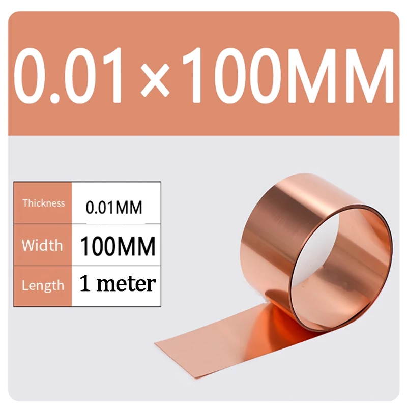 1M Pure Copper Strip/Sheet/Foil 0.01-1mm Thickness for Electrical Grounding, EMI Shielding, DIY Crafts