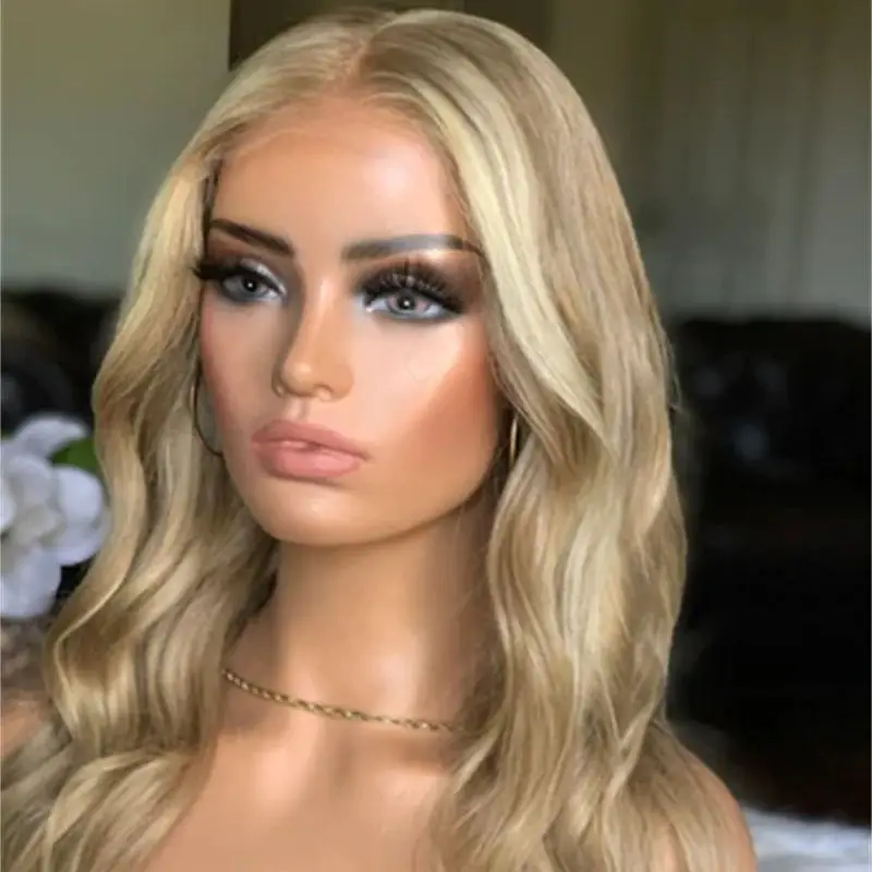 

Ombre Creamy Blonde HD Invisible Lace Front Wig with Dark Roots Heat Resistant Fiber Wig Glueless Soft Easy to wear 100% Natural