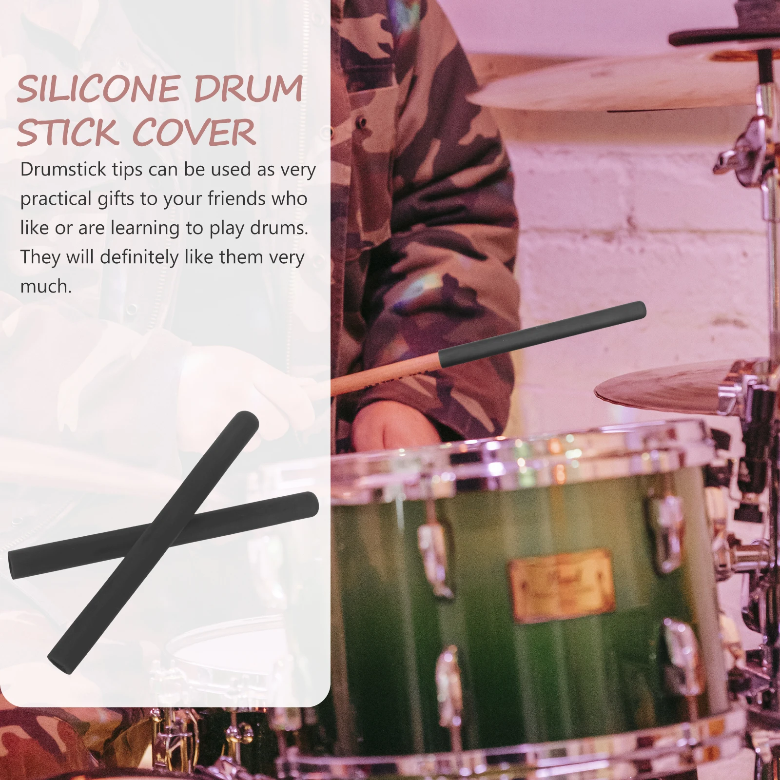 

2 Pcs Practice Drum Stick Rubber Cover Covers Drumsticks for Drummer Supplies Caps Protectors Silica Gel Tips