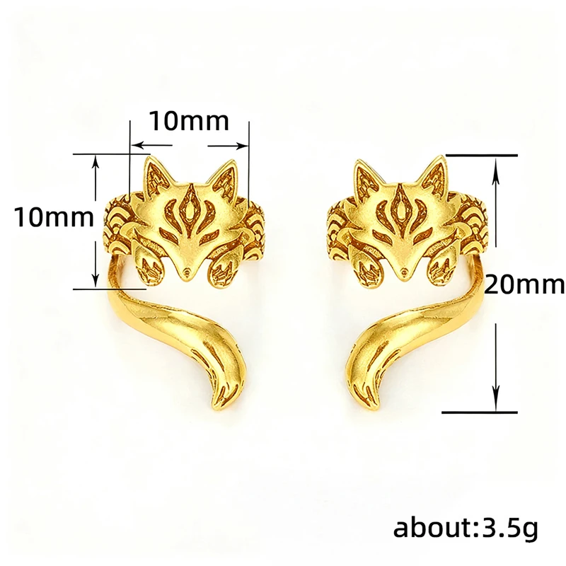 Huitan Vintage Fuchsförmige Ohrmanschetten-Ohrringe für Frauen, antike Silberfarbe, kreative Clip-Ohrringe, tägliches Tragen, vielseitiger Schmuck – Detail 14