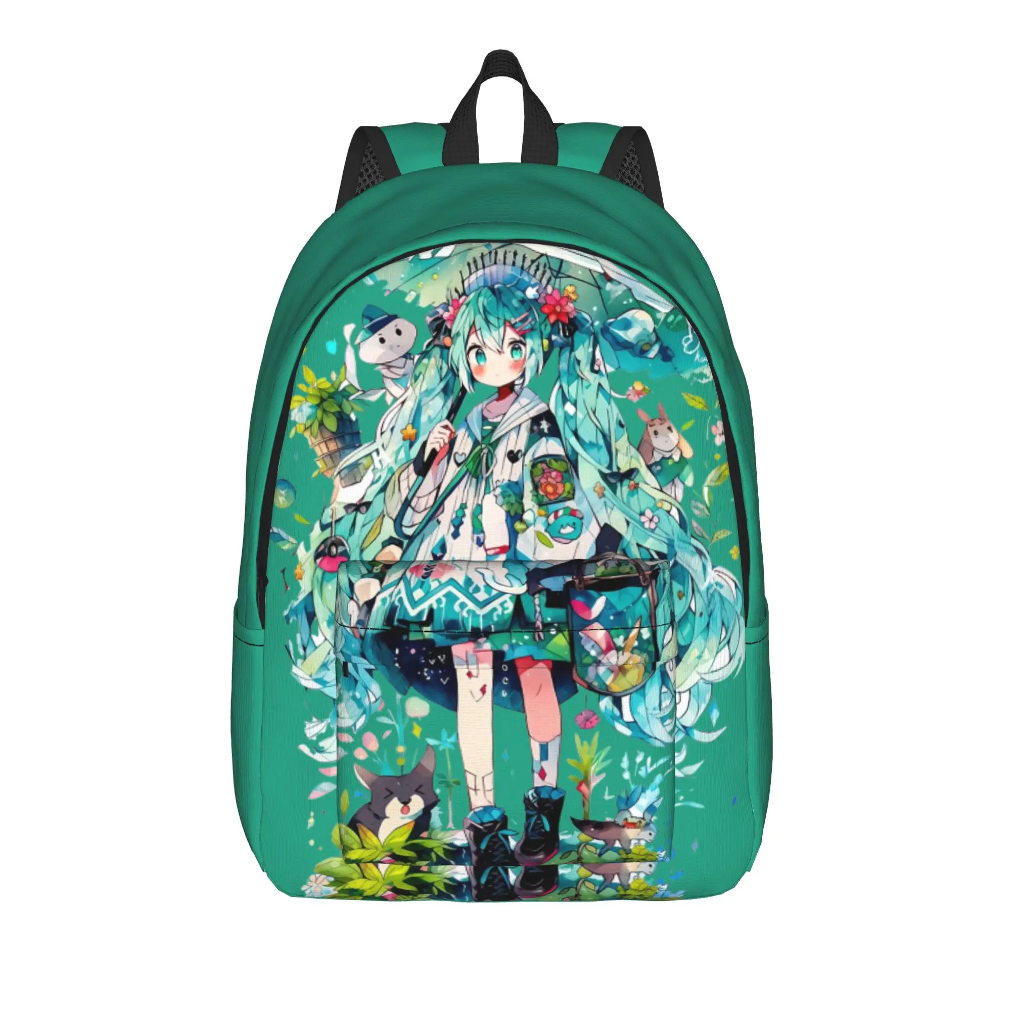 かわいい初音ミクボーカロイド柄バックパック、男女兼用、ファッション、高校生、ハイキング、旅行、デイパック、大学、ショルダーバッグ、スポーツ用