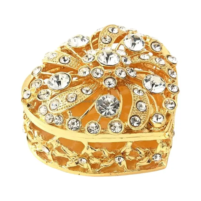 

Elegant European Styles Heart Shaped Jewelry Box With Diamonds And Pearls Accent For Rings Earrings Necklaces