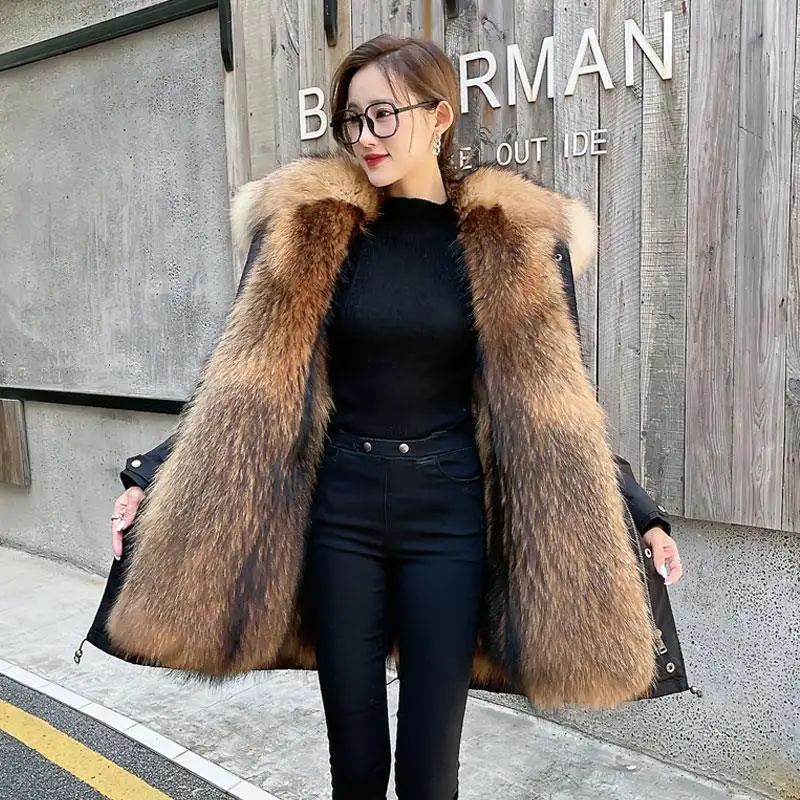 Kuchen über Damen futter abnehmbar neue Winter mittellange High-End-Damen Nachahmung Waschbär Hund Pelzmantel