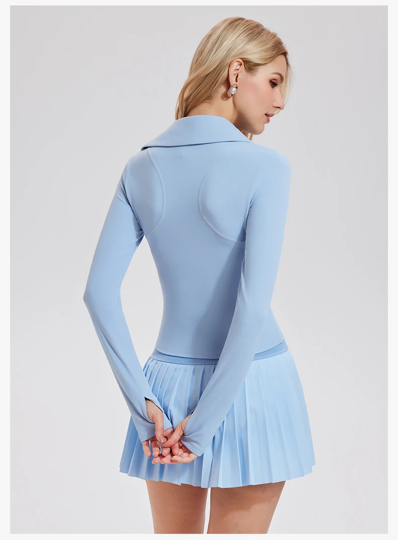 Women's Clothing Functional Sports Yoga Tops Slim Fit Fitness Outdoor Running Sports Lapel Deep V-Neck Tennis Long Sleeved Top