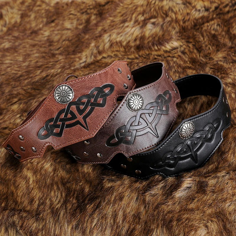 

Medieval Viking Embossed Headdress Crown PU Leather Headgear Renaissance Pirate Role Play Props Halloween Cosplay Accessories