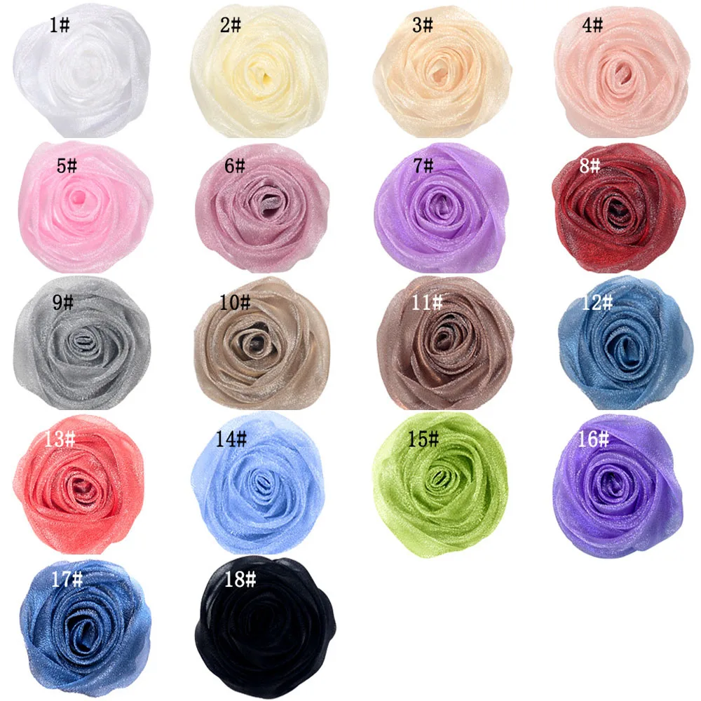 100pcs/Lot 2.0 Inch Classical Glitter Vintage Rolled Rosette 3D Handmade Rose Flower Head Wedding Decoration Cloth Accessories