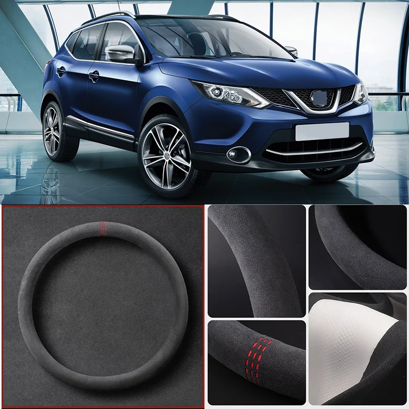 

Alcantara Anti-Slip Black Suede Leather Car Universal Steering Wheel Cover For Nissan Qashqai Car Accessories