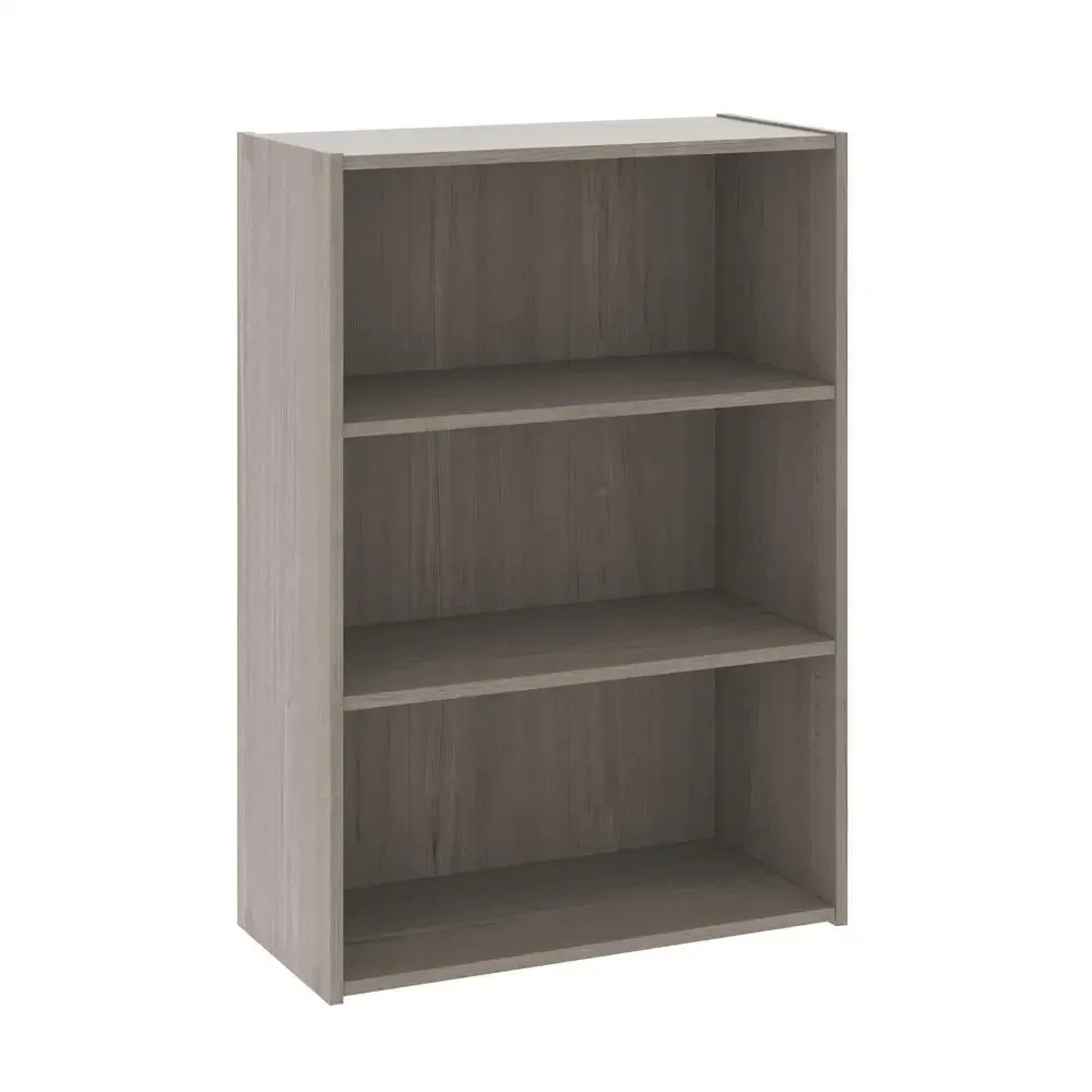 3-Shelf Bookcase in Silver Sycamore Finish Adjustable Home Office Display Stand Wood Furniture Solution Silver H