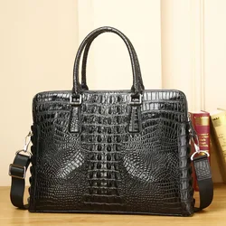 2024 New Men Briefcase Crocodile Pattern Double Layer Zipper Genuine Messenger Briefcases Leather Laptop Bag Business Handbag