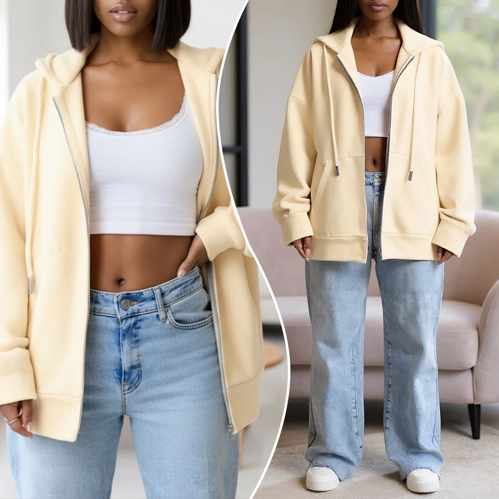 

Women's Jackets 2025 Casual Chic Solid Color Hooded Drawstring Detail Long Sleeve Zipper Front Sporty Fit Lightweight Jacket