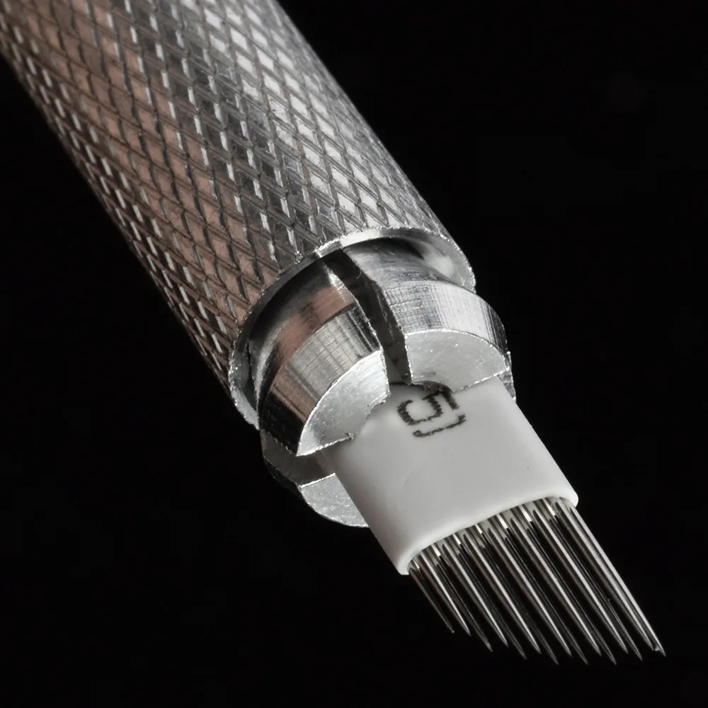 Double Row 15 Microblading Needles Shading Crossed 15Pins Curved Embroidery Blade For Permanent Makeup Manual Pen Tattoo Supply