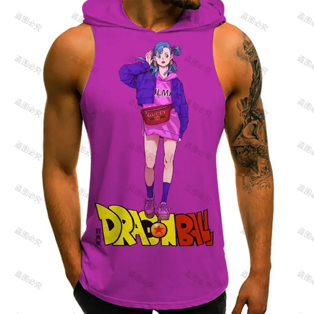 Dragon Ball Z Running Tank Top Men Vest With Hood Sleeveless Vests Gym Clothing Men Y2k Clothes Anime Vegeta High Street Summer