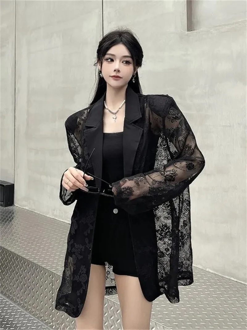 Frau Kleidung frauen Jacke Neue Sommer Trend Spitze Nähte Schulter Pad Anzug Jacke mit Lose Strickjacke Casual Anzug Jacke