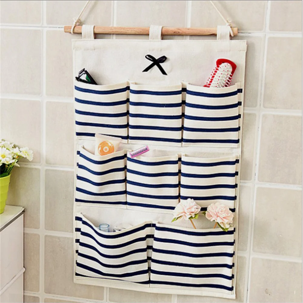 Linen Wall Clothes Hanging Bag Makeup Cosmetic Sundries Organize box Kitchen Bathroom Storage bags Tool