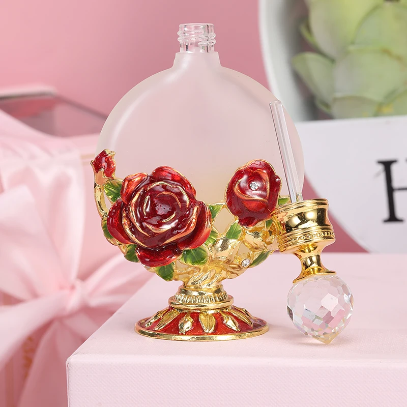 30ml Rose Flower Metal Perfume Bottle Essential Oil Refillable Frosted Attar Bottles Factory Outlet#30205