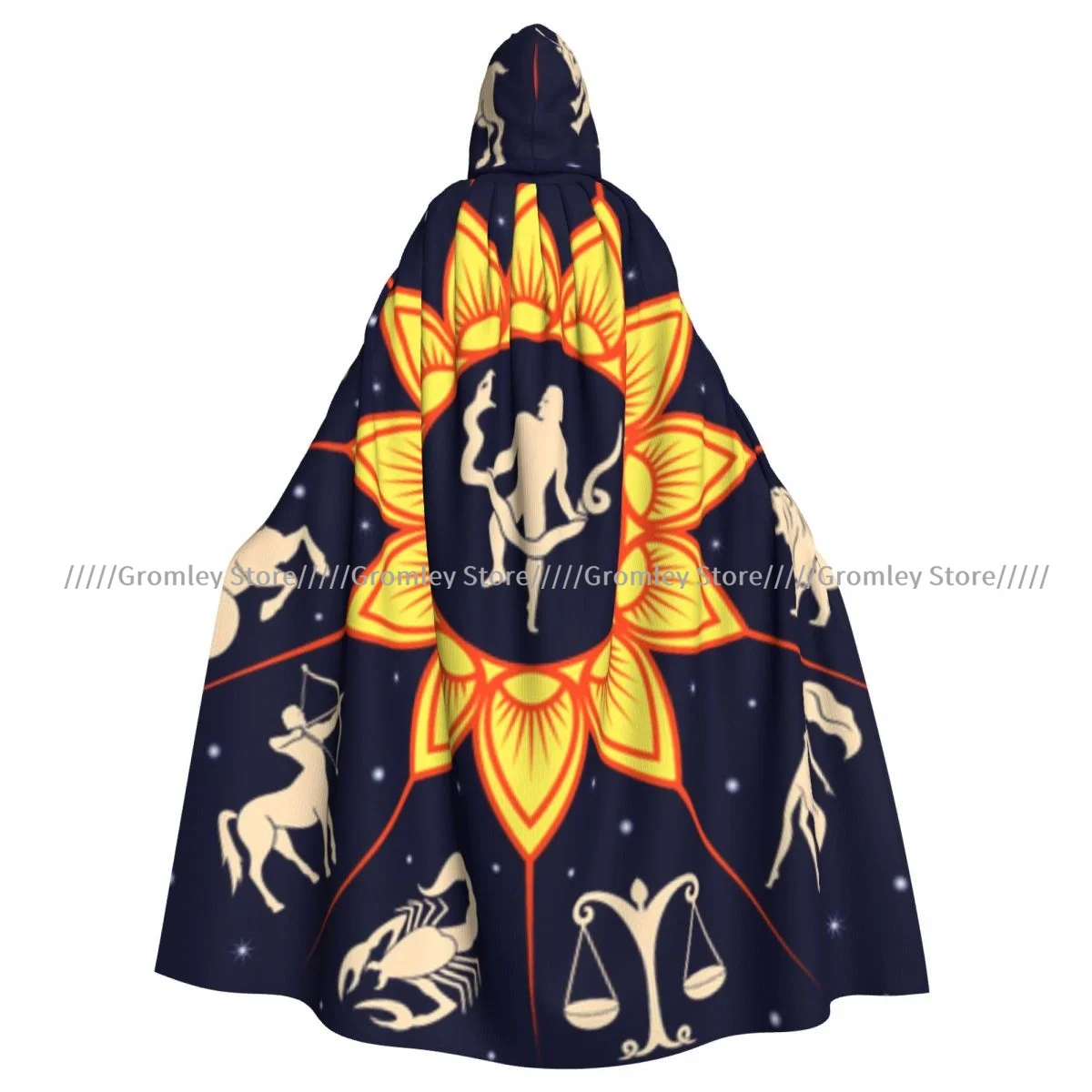 Twelve Traditional Silhouettes Of Zodiac Signs Witch Cloak Hooded Cosplay Costume Halloween Adult Long Party Cape