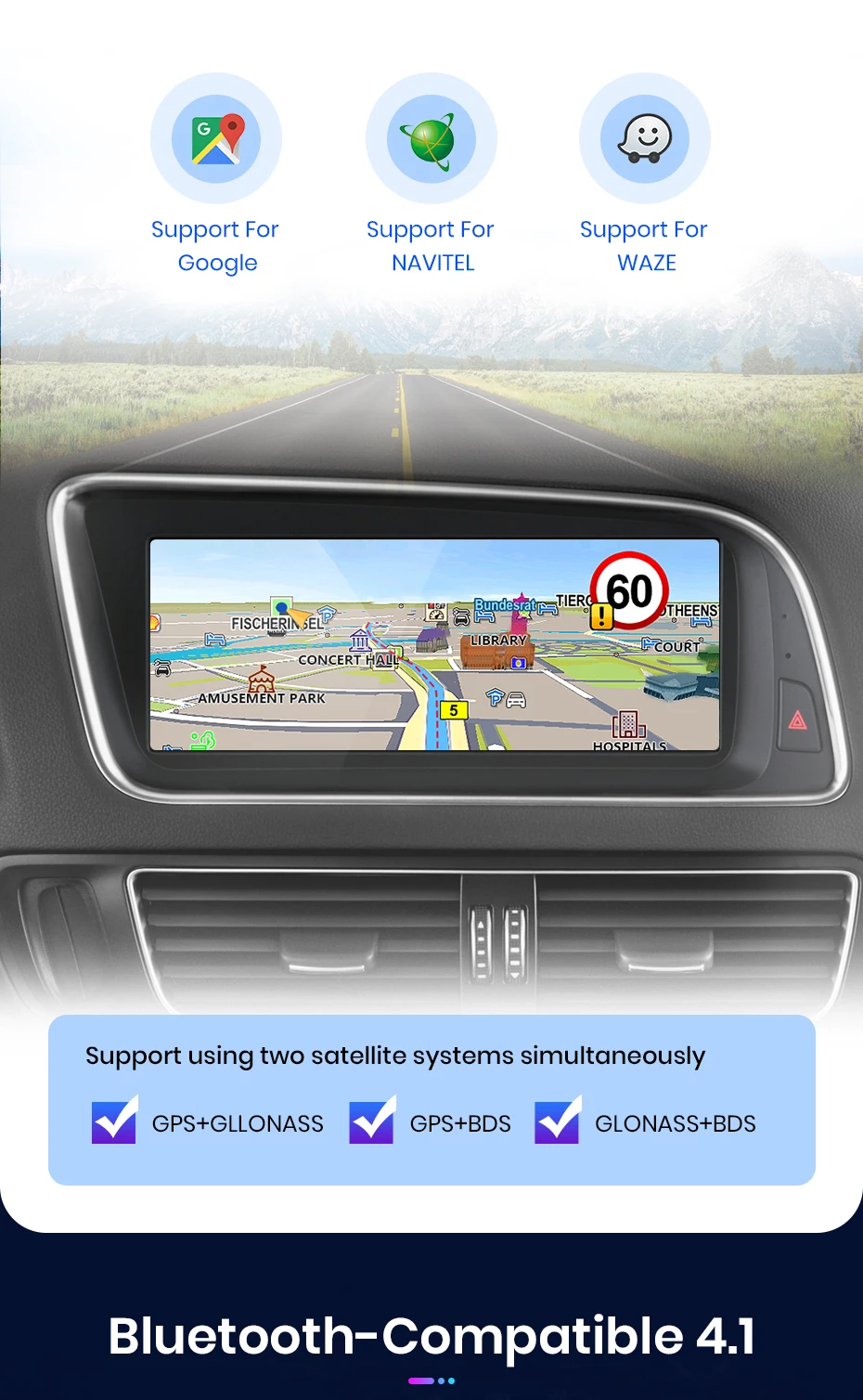 Junsun 8,8 Zoll Bluetooth Wireless CarPlay Android Auto Autoradio für Audi Q5 Q5L 2009-2016 GPS-Navigation 4G WiFi Multimedia-Stereoanlage – Detail 14