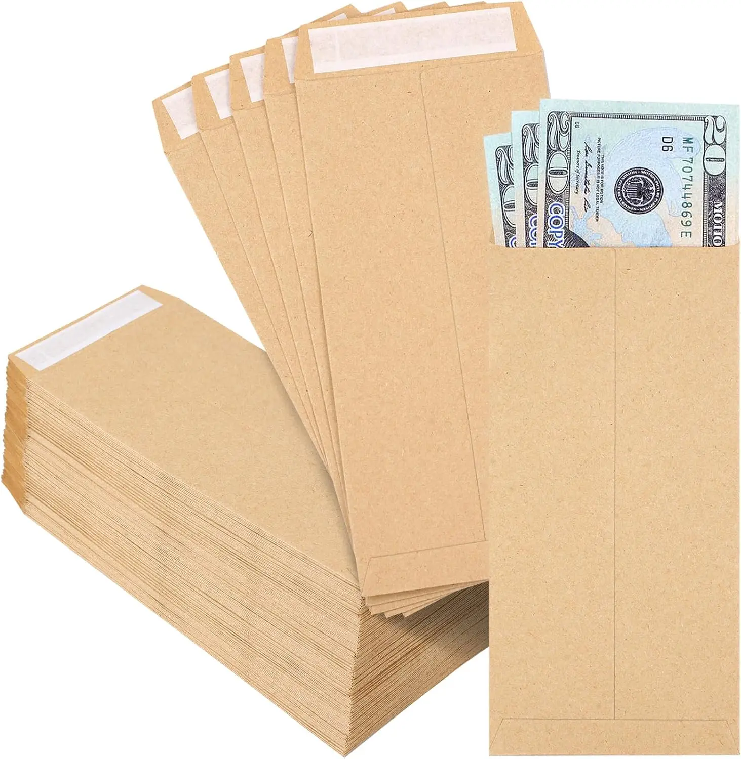 

120 Pcs Kraft Paper Money Envelopes with Self-Adhesive, 6.5x3.2 inch Small Cash Envelopes for Saving Challenge, Coins, Checks