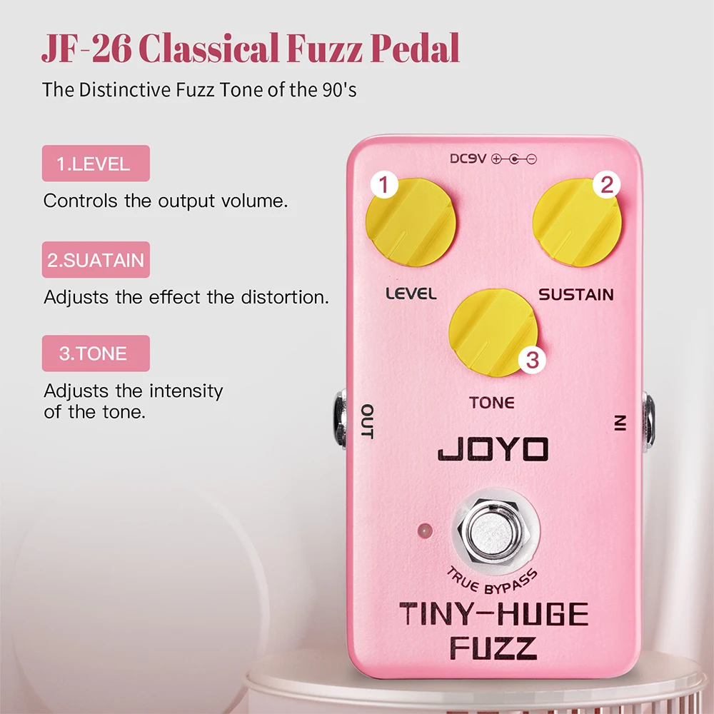 JOYO JF-26 TINY HUGE FUZZ Guitar Effect Pedal 90s Classic Fuzz Tone Effect Pedal with Rich Sustain for Guitar Solos