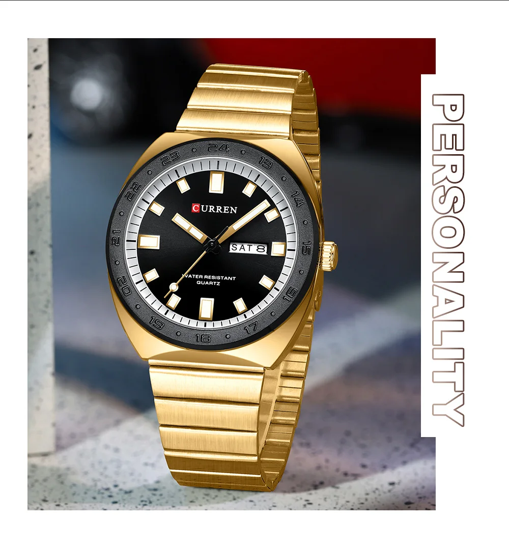 CURREN Klassische Retro Herren Quarzuhr mit Datums- und Tagesanzeige, Leuchtzeigern, Edelstahl, Casual Herren-Armbanduhr Relógio Masculino – Detail 6