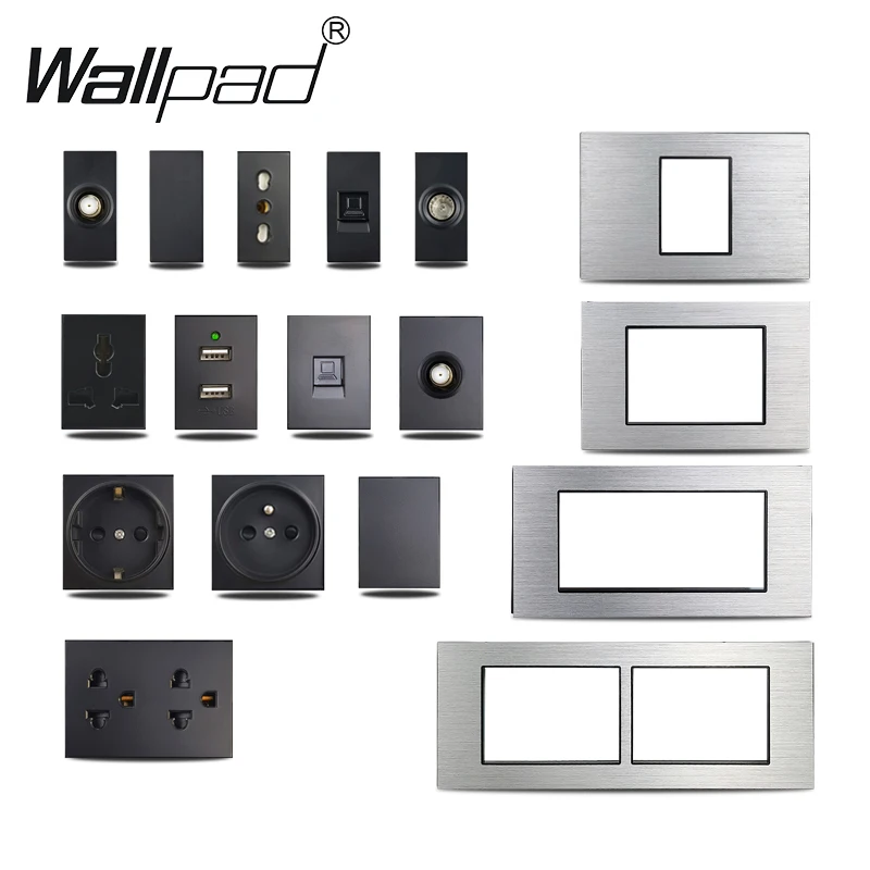 Chile US Brazil Socket Silver DIY EU Satellite TV DATA USB Italy Universal Wall Outlet Wallpad Metal Panel AC Charger Plate