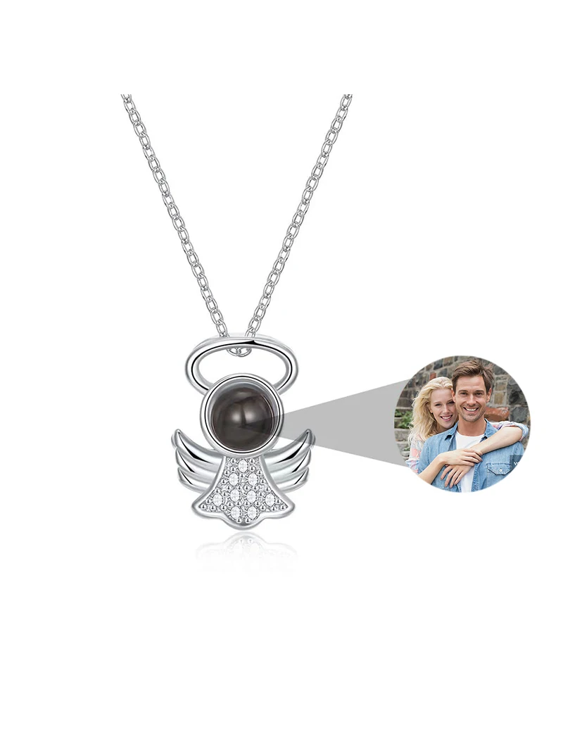 Personalisierte Halskette mit Bild im Inneren, Foto-Projektions-Engelsflügel-Anhänger, Erinnerungsstück, Individuelles Geschenk für Frauen – Detail 2