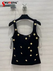 2023 Summer New Female Fashion Sweet Metal Slim Fit Pullover Vest Top Women's Sexy Trendy Casual Spaghetti-Strap Camisole