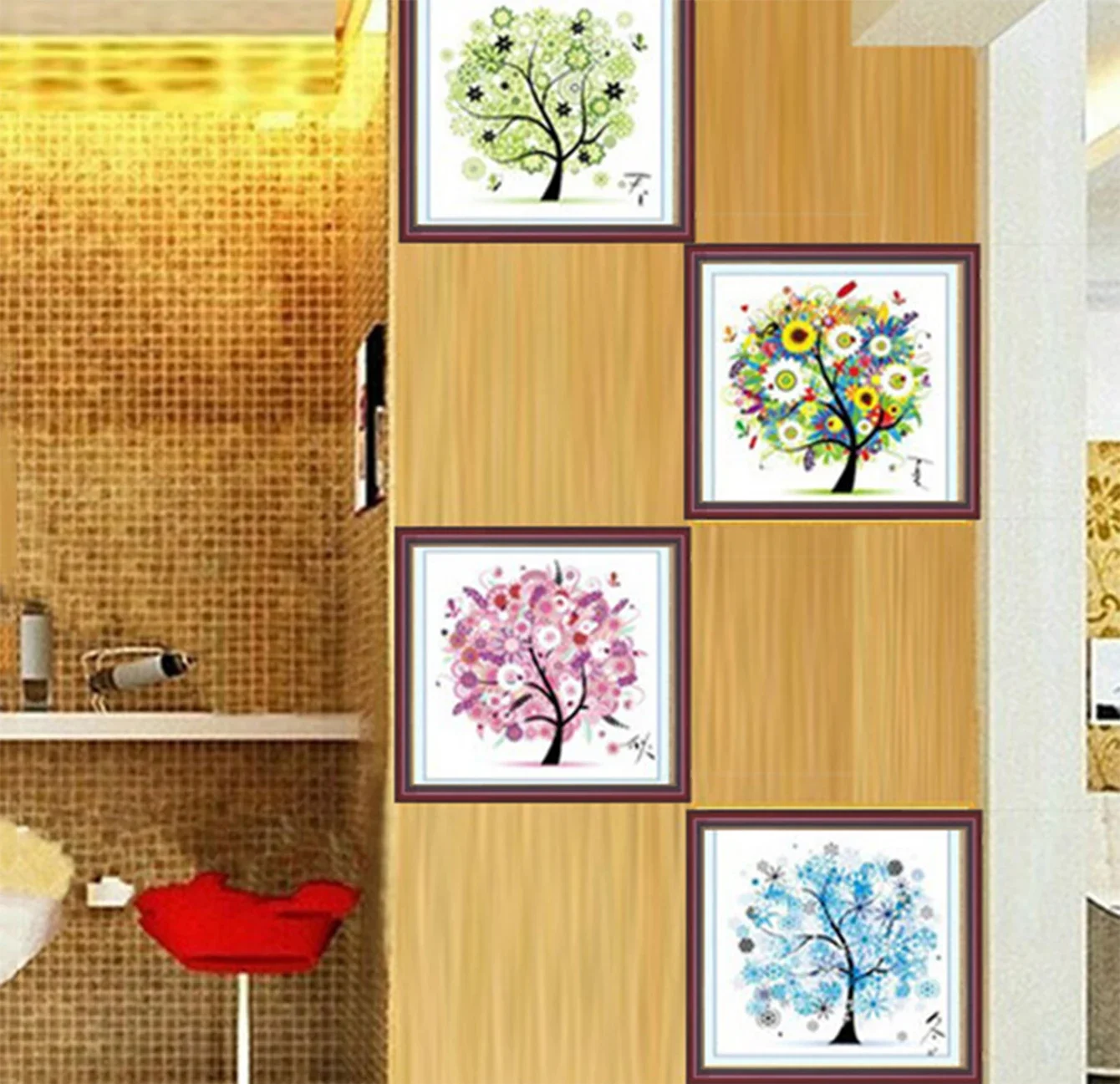 1pcolorful Four Seasons Tree Zestaw do haftu krzyżykowego Wiosna Lato Jesień Zima Salon Dom Dekoracyjny