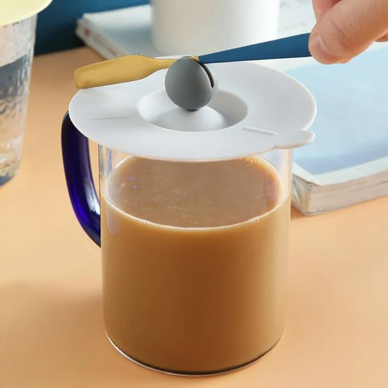Couvercle de Tasse à Café Rond en Silicone, Anti-Poussière, Universel, Scellé avec Porte-Cuillère