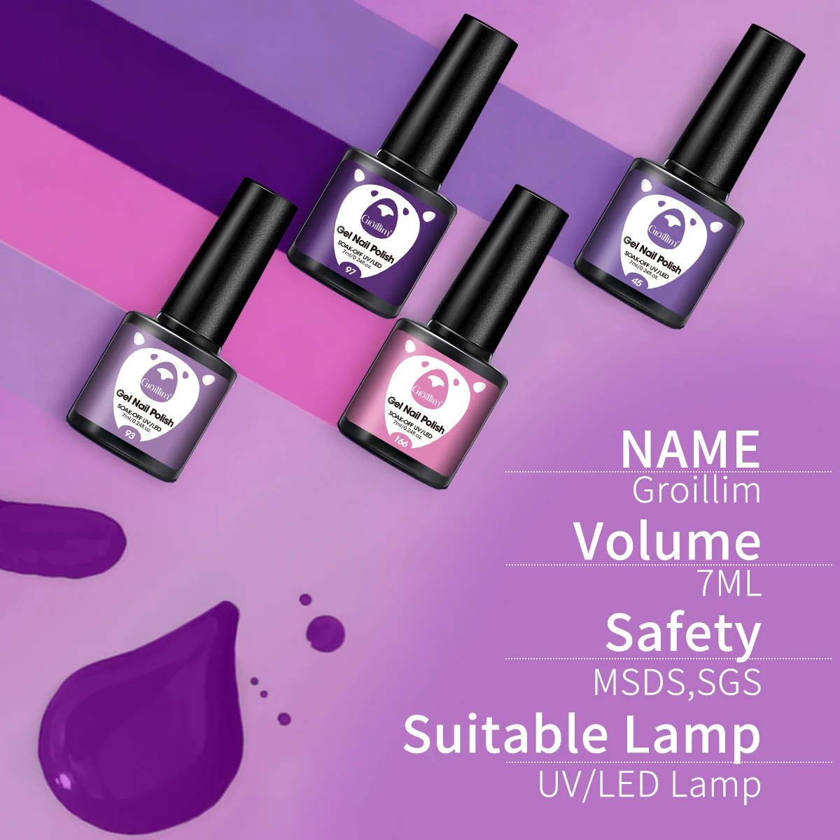 Esmalte gel Groillim Single Pack - requer luz LED, cores vibrantes, adequado para manicure diária, salão de beleza e uso doméstico,