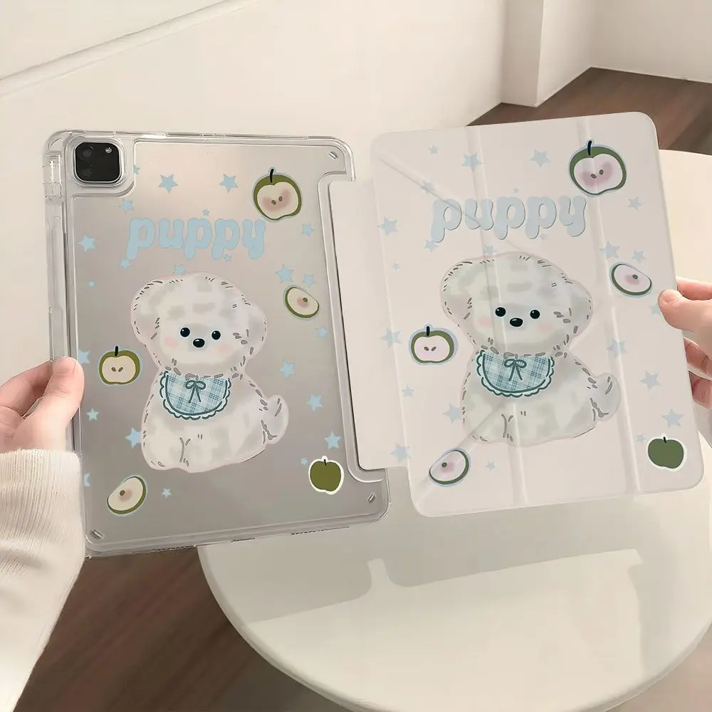 

Чехол для iPad Pro Air 13 11 M5 M4 M3 M2 2 1 11th A16 12.9" 10 9 8 7 6 5 Th Mini 7 6 5 4 7.9" с мультяшным рисунком, собачкой, яблоком и синим бантом-звездой