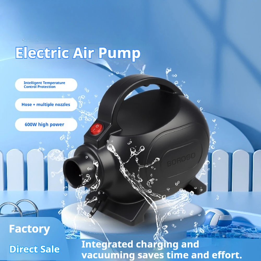 New Portable 600W Electric Air Pump Inflator Deflator with 4 Nozzles for Inflatables Air Bed Mattress Float Pool Toy Flow