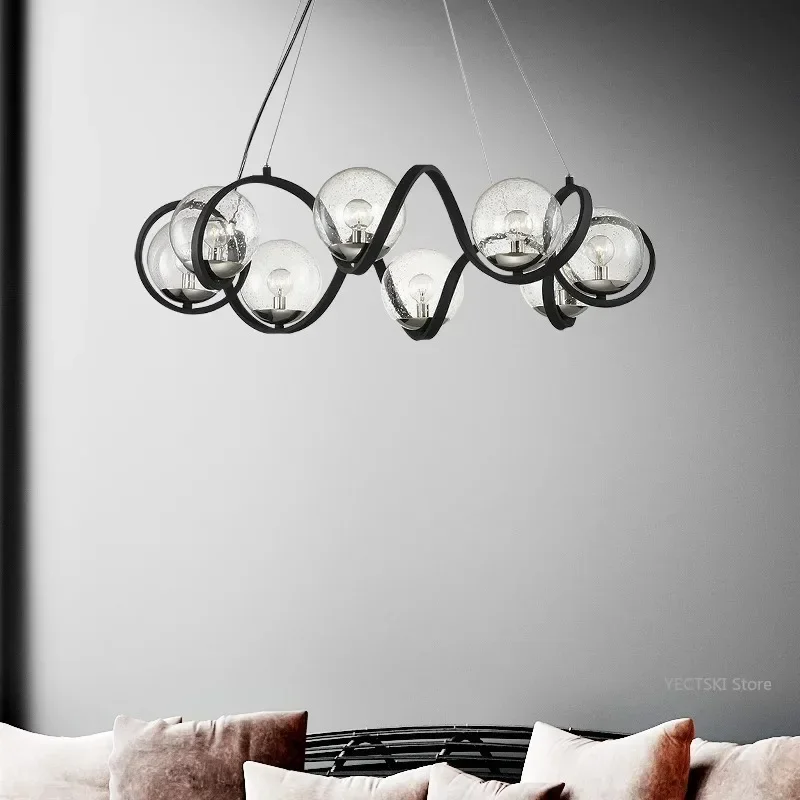 GHEUVNJ Magic Bean Pendant, Living Room, Dining Room, Bedroom, Black Modern Simple Pendant, Nordic Light Luxury Molecular Light