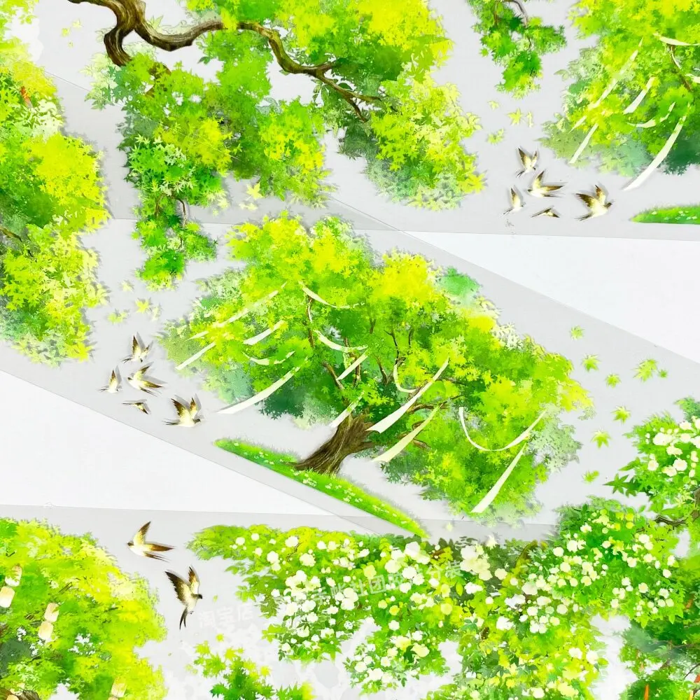 Chinese Style Shimmering PET Washi Tape Ancient Blessing Tree DIY Sticker For Journal Scrapbooking Card Making