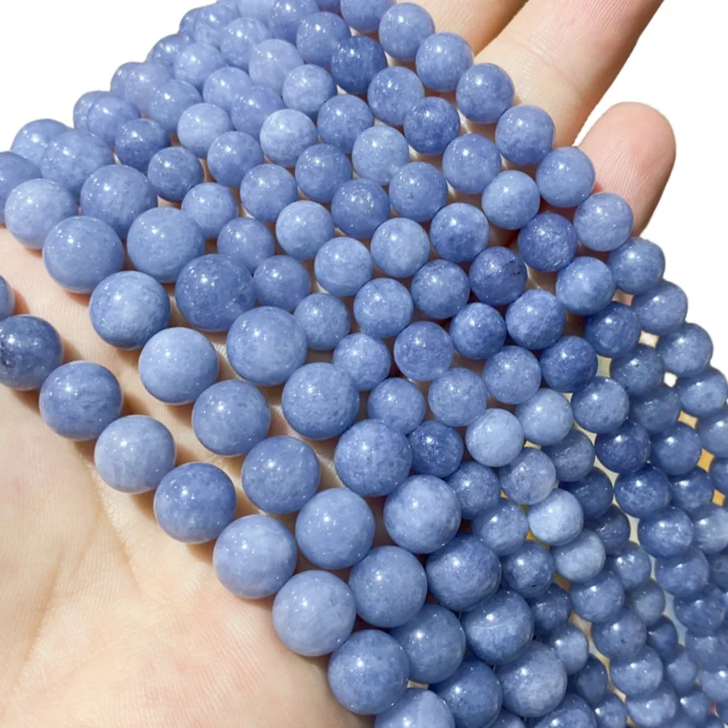 6/8/10MM Blue Angelite Chalcedony Natural Stone Loose Round Spacer Beads for Jewelry Making DIY Charms Bracelets Accessories