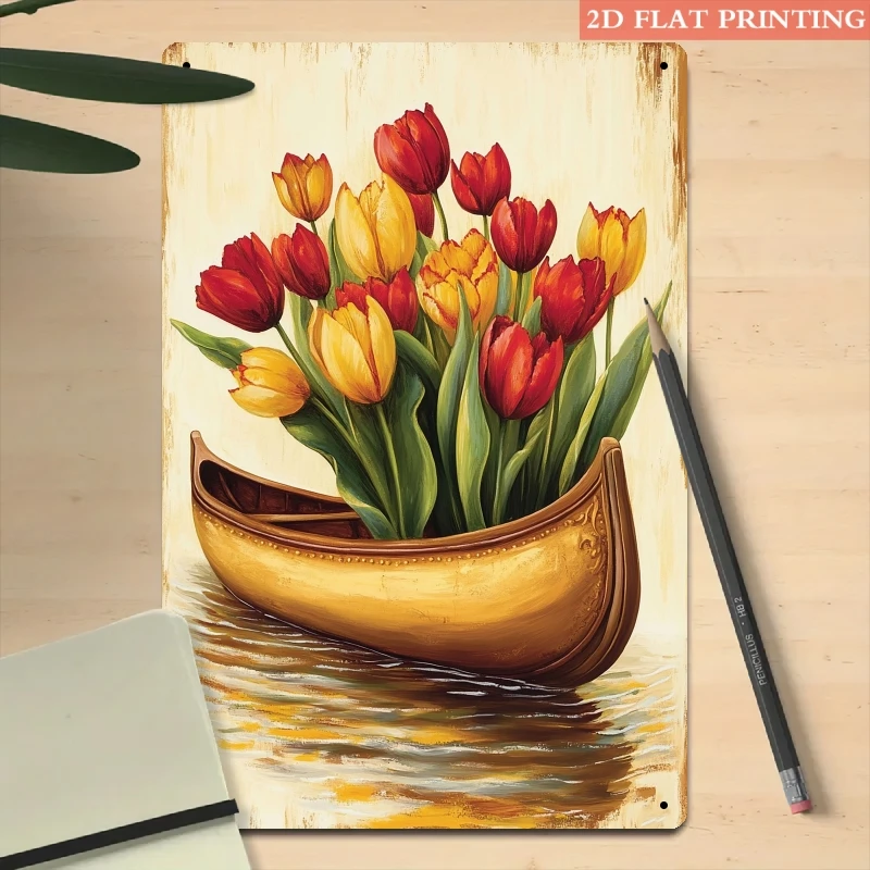 Vintage Nautical Tulip Boat Metallschild aus Eisen, 20,3 x 30,5 cm, Retro-Wanddekoration, Blechschild für Schlafzimmer, Strandhaus