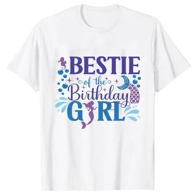 2024 Fashion Birthday Girls Party T-shirt Matching Family Streetwear Mermaid Graphic Tops Unisex Kids White Short Sleeve Tees