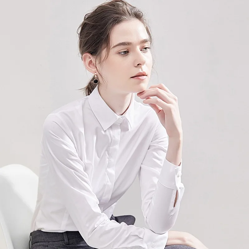 

White Shirt, Women's Long Sleeved Slim Fit, No Iron Dress, Shirt Temperament, Women's Shirt Embroidery