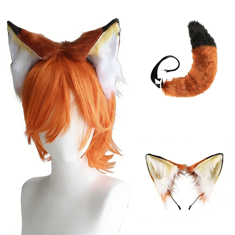 Zootopia Nick Wilde Peruca Cosplay Nicholas Piberius Wilde Personate Fox Tail Orelha Tiara Laranja Cabelo Curto Lobo Corte Peruca Para Hallo