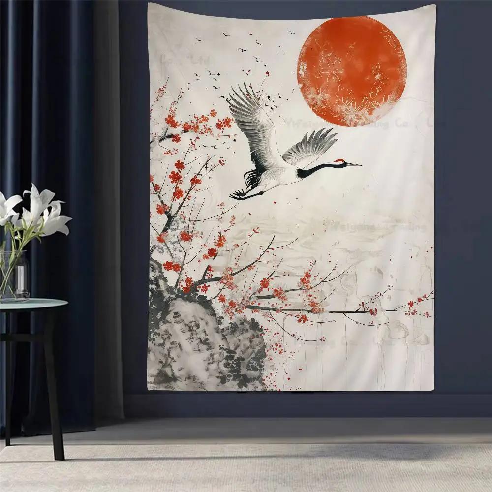 

1pc Hot Japanese Style Red Crane Hanging Bohemian Tapestry Bohemian Wall Tapestries Mandala Cheap Hippie Wall Hanging