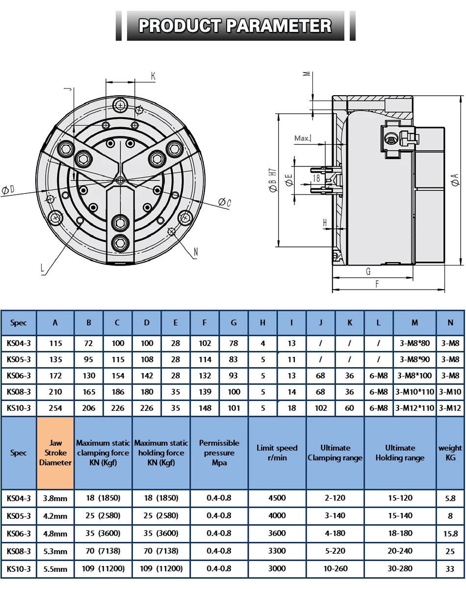 High Precision 10 Inch Solid 3-jaw Pneumatic Chuck For Cnc Lathe Machine