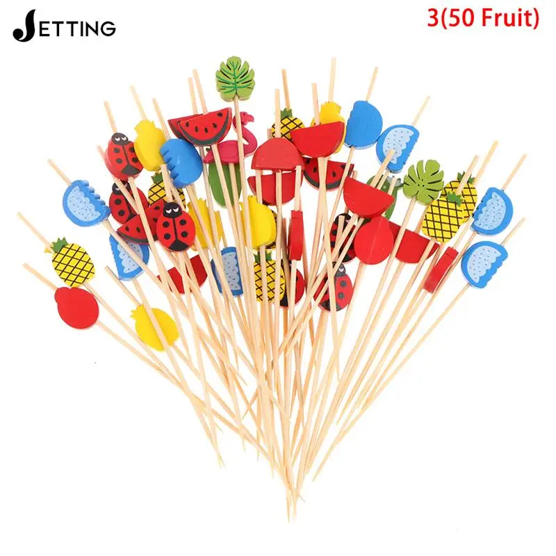 50/80/100pc Heart Disposable Bamboo Skewers Food Cocktail Picks Buffet Fruit Cupcake Fork Sticks Party Table Decoration Supplies