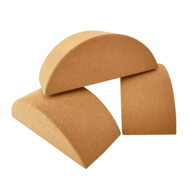 High Density Natural Eco Friendly Durable Non Slip Cork Semi Round Yoga Brick Wooden Yoga Block for Fitness Exercise